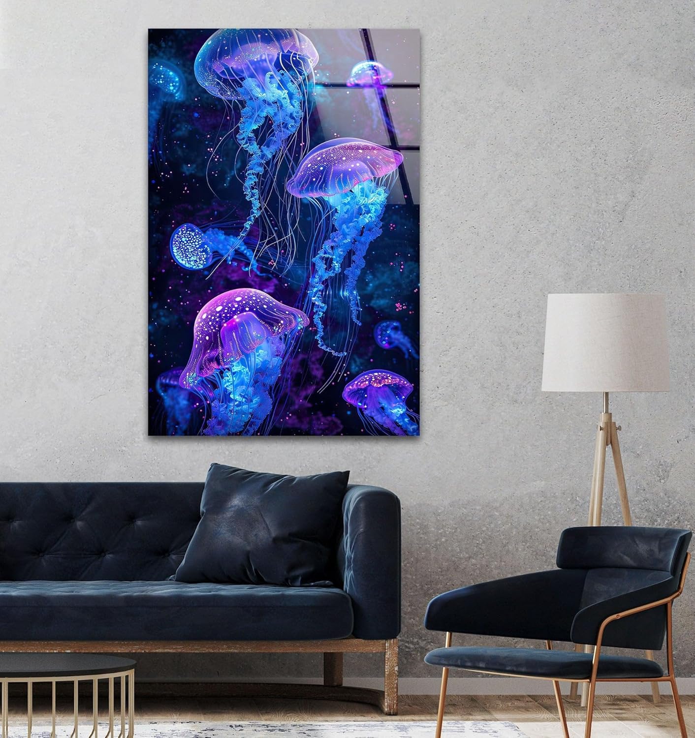 My Photostation.com 18Wx28H'' Glowing Jellyfish Glass Wall Art Tempered Glass Printing Wall Decor Large Wall Art Wall Hangings