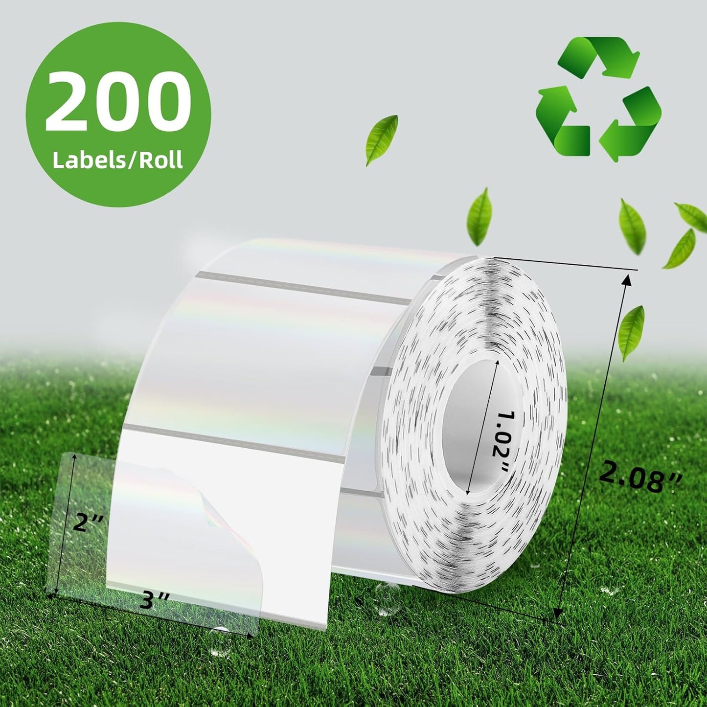 3x2 Inch Transparent Holographic Thermal Labels Stickers, Clear Self-Adhesive Direct Thermal Labels, Perforation Line Design& Waterproof- 200 Sheets