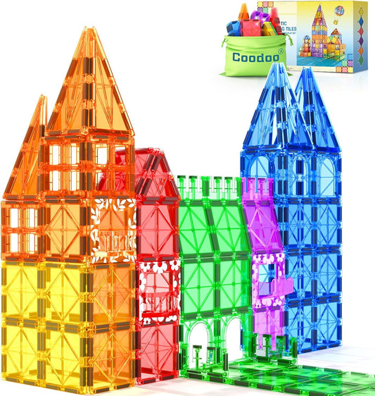 Coodoo 60 PCS Magnetic Building Tiles Kids Toys STEM Magnetic Blocks Sensory Toys Kids Games Magnet Building Toy for Boys and Girls Aged 3+, Kid Brain Development Preschool Kindergarten Toddler Toy