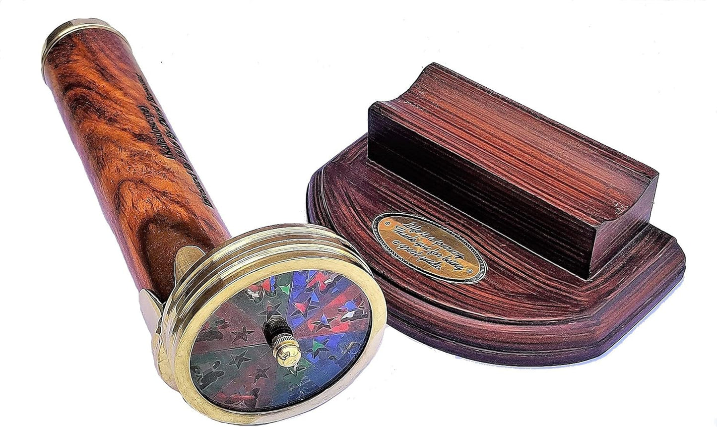 Handmade 8 Inches Wooden Tube And Brass Ring Working Kaleidoscope Best Birthday Gift For Children