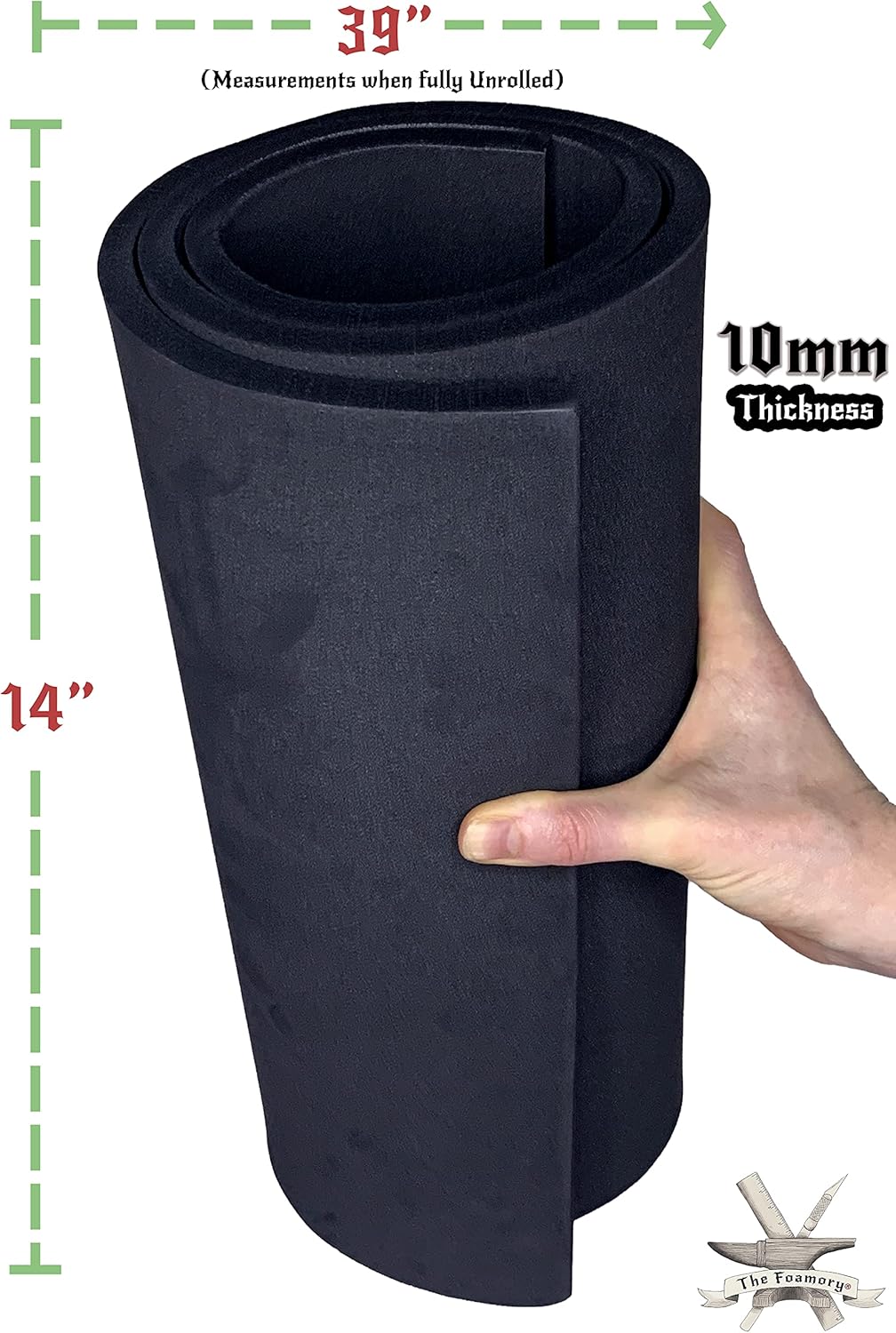 Shape Retention EVA Cosplay Foam 10mm (1mm-10mm) 14x39 inch Black or White High Density EVA Foam Sheets. Premium 85 kg/m3 Heat Shape Material for DIY Convention or Halloween Costumes by The Foamory