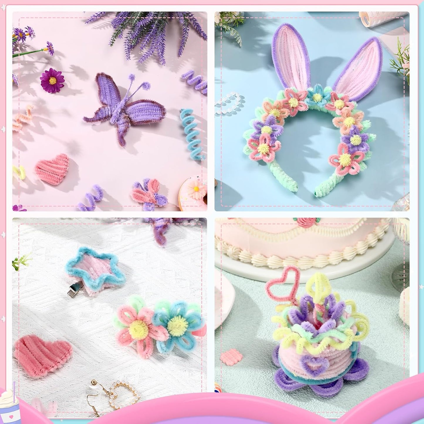 DaisyInner 700 Pcs Halloween Fall Pipe Cleaners Craft Bulk Pastel Chenille Stems Flower DIY Gradient Colored Fluffy for School Classroom Thanksgiving Christmas Party Supplies(Macaron Color)