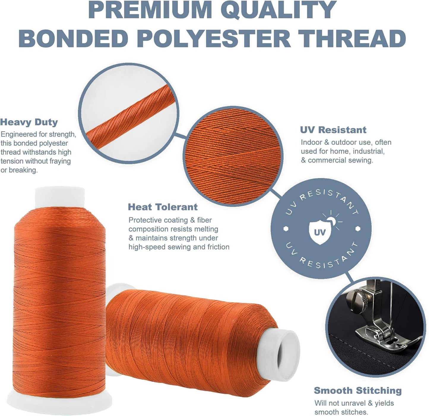 Mandala Crafts Rust Heavy Duty Thread - 1500 Yds Tex 70 Thread for Sewing Drapery Jeans Leather Hair Outdoor Marine Upholstery