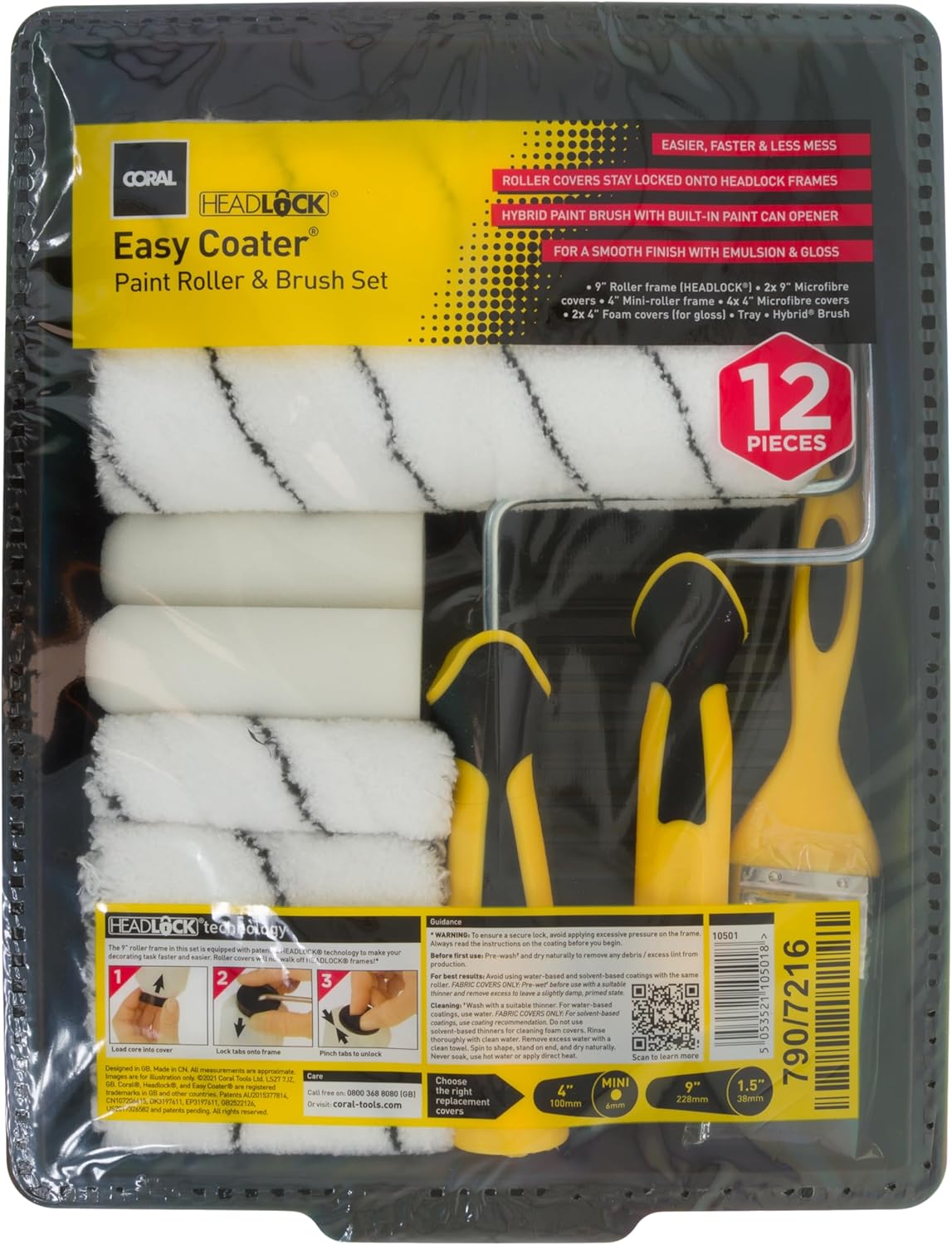 CORAL Easy Coater Decorating Paint Roller Tray & Frame Set, 12 Piece Pack, Roller Brush, 10501