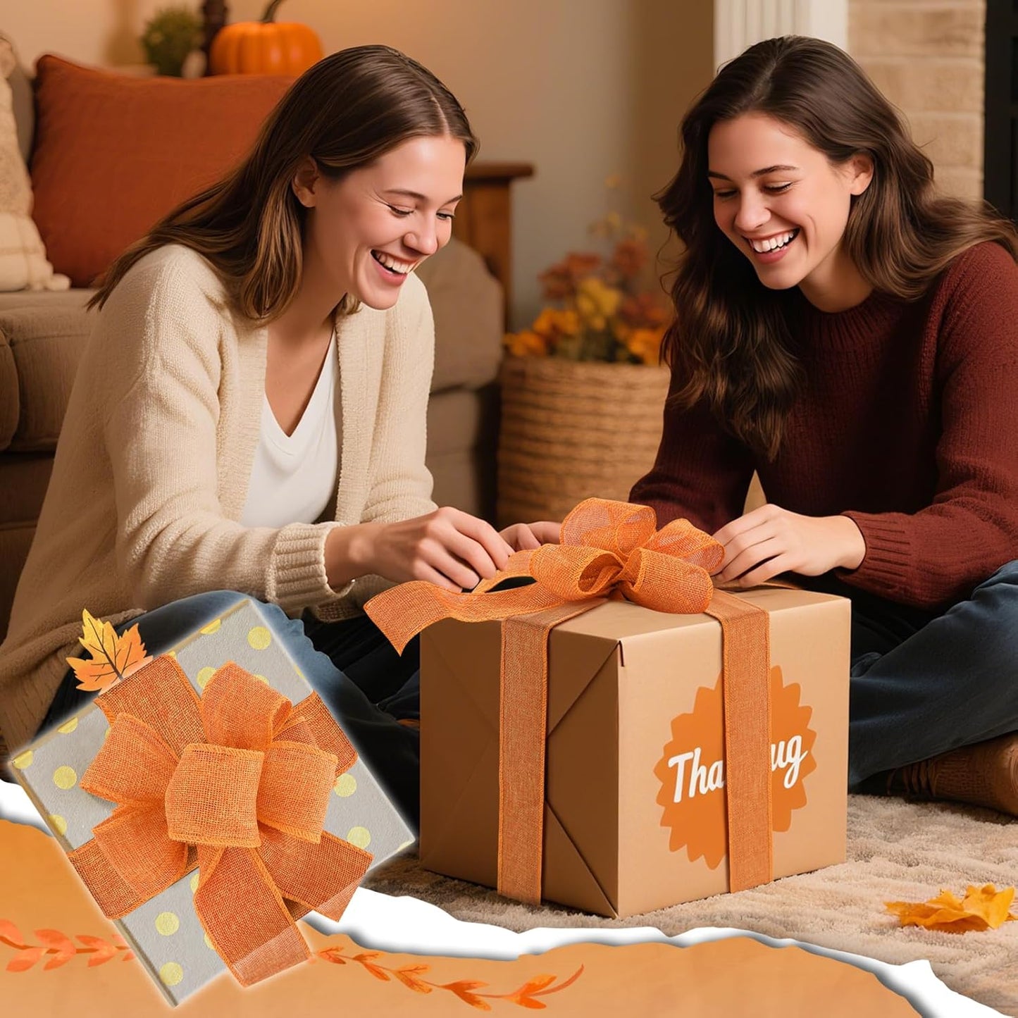 5 Colors Wreaths Burlap Ribbon - Total 27.3yards Thanksgiving Day Autumn Wired Edge Ribbon for Gift Wrapping Bows Rustic Crafts Supplies Weddings Holiday Fall Decorations - 2.4in Wide