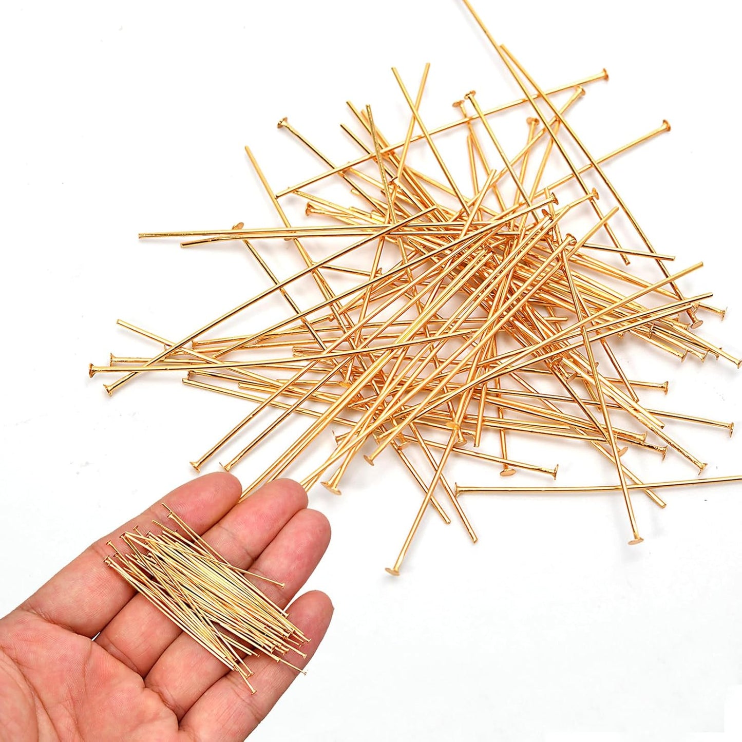 100pcs 18K Gold Filled Flat Head Pins Non Tarnish Craft Earring Bracelet Jewelry Making Accessories Supplies (70mm (2.75in), Gold-Flat Head Pin)