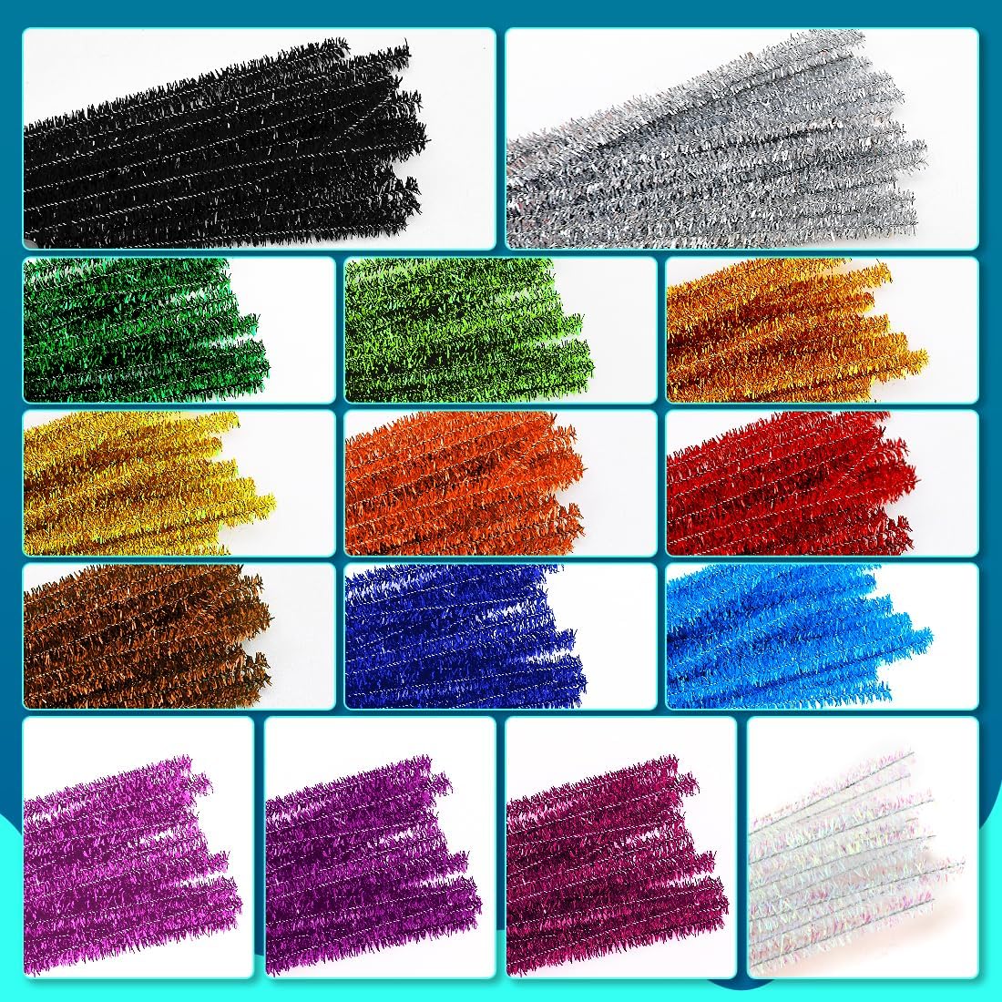 1000pcs Pipe Cleaners, Pipe Cleaners for Crafts, Craft Supplies Multicolor Chenille Stems for Art&Craft Christmas DIY Projects(15colors,Glitter)
