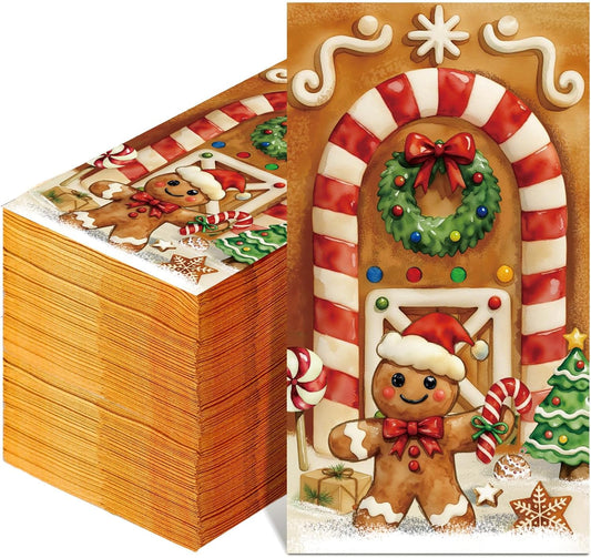 100 Pcs Christmas Guest Napkins 2 Ply Gingerbread Man Disposable Paper Napkins for Decoupage Xmas Tree Decorative Gingerbread Man Christmas Cocktail Guest Hand Towel for Party Table Dinner Bathroom