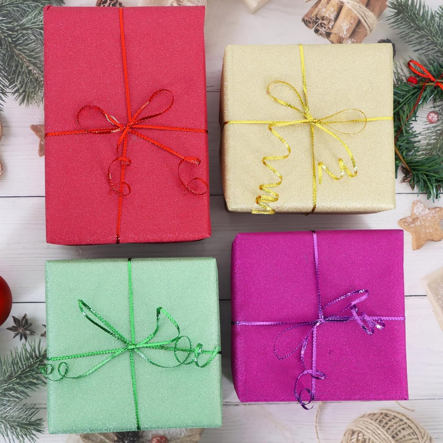 Christmas Set Thin Ribbon 1/8 inch Metallic Braided Double Faced Ribbons Curling Ribbons for Balloon String Crafts Gift Wrapping Party Wedding Christmas Ornaments Decoration 7 Yard x 3 Rolls