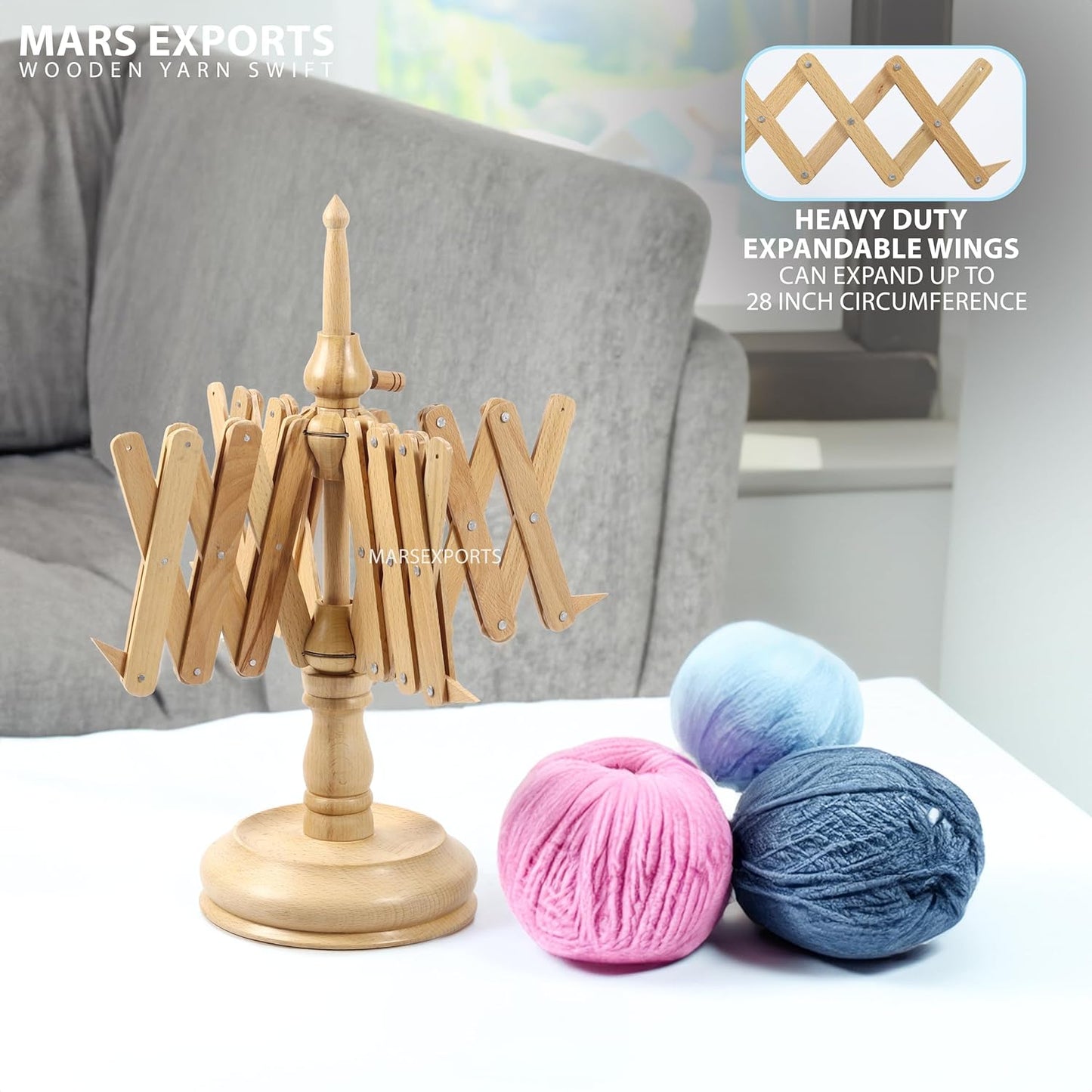 Wooden Yarn Winder with Swift – Manual Yarn Ball Winding Tool for Knitting and Crocheting – Combo Kit (ONLY Swift Beechwood)