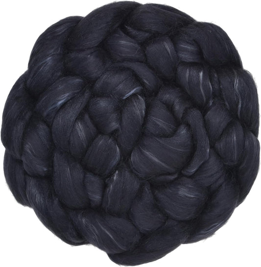 Merino Silk Luxe Tonal Designer Blend. Superfine Merino, Mulberry Silk, Tussah Silk. Top Roving for Spinning or Felting. Obsidian 4oz