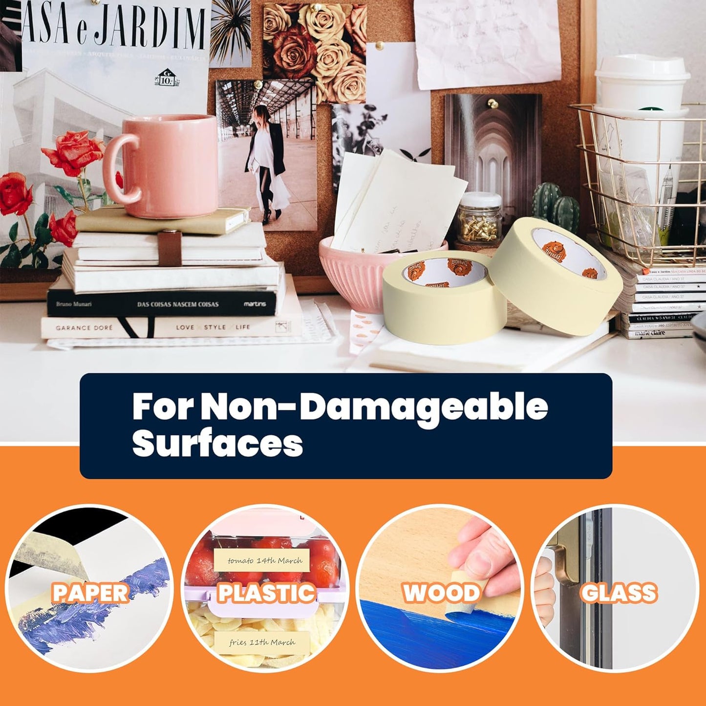 TAPEBEAR General Purpose Masking Tape 0.94 Inches x 60 Yards, Beige White Painters Tape for Painting, Labeling, DIY Arts Crafts, Home Office School Projects, 6 Rolls