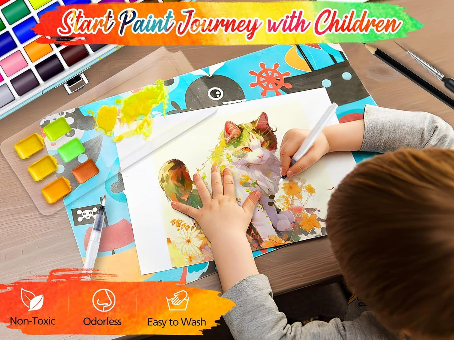 Caliart Watercolor Paint Set, 48 Colors with 3 Brushes, Mini Travel Watercolors Painting Kit Gifts for Adults Artists Painters Beginners Art Supplies