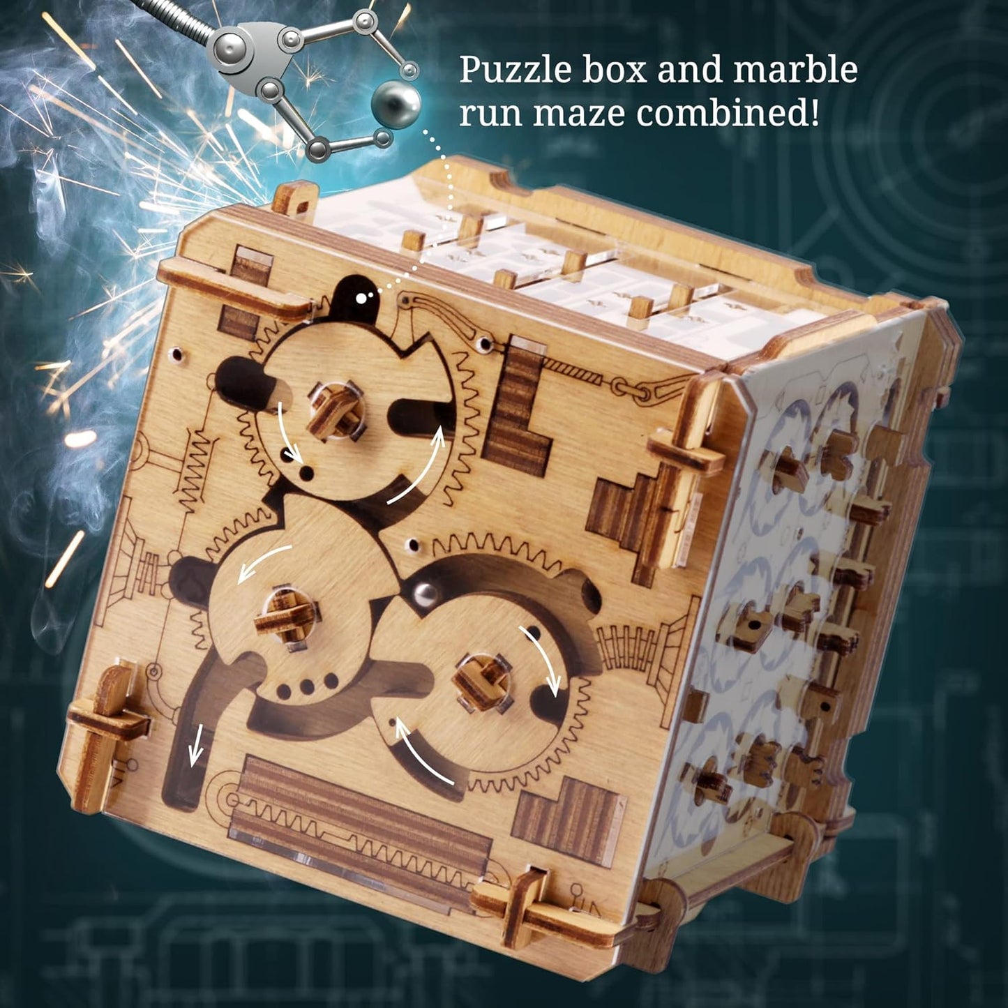 iDventure Cluebox Cambridge Labyrinth – Wooden 3D Puzzle Box – Escape Room Brain Teaser Gift – Money Puzzle Box for Adults & Men