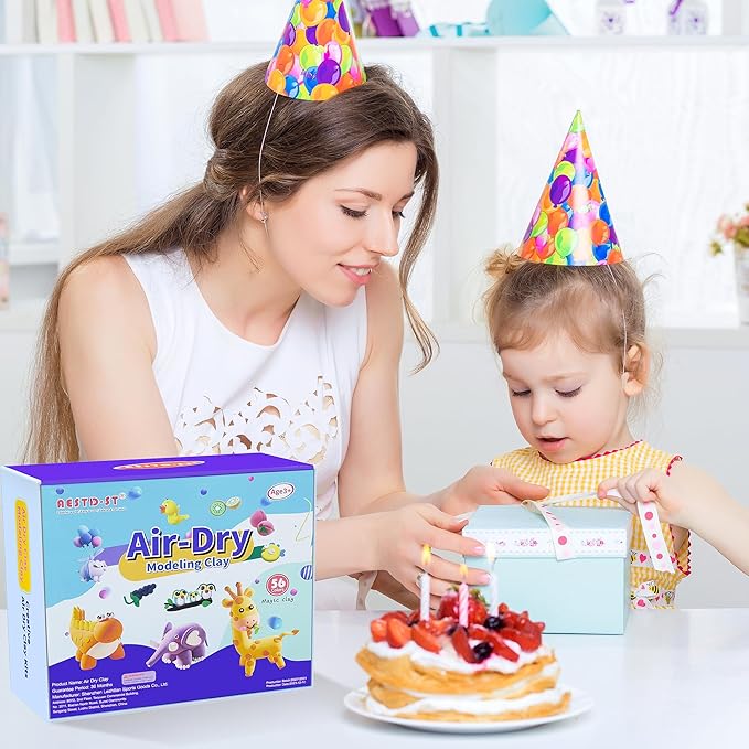 Air Dry Clay 56 Colors, Modeling Clay for Kids, DIY Model Magic Clay, Molding Clay Kit with Sculpting Tools, Non-Sticky Soft and Super Light, Arts and Crafts Gift for Boys Girls Kids