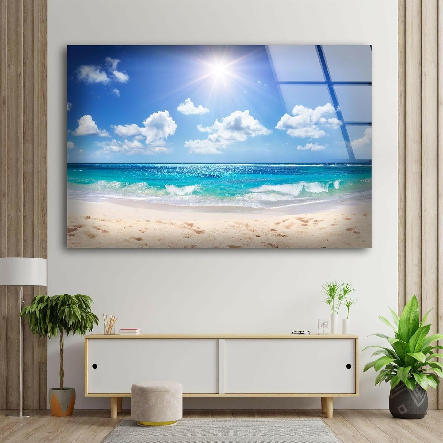 My Photostation.com 60WX40H'' Summer Beach Landscape Glass Wall ArtTempered Glass Printing Wall Decor Large Wall Art Wall Hangings
