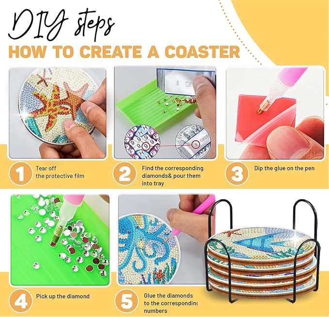 8 pcs Diamond Painting Coasters | Diamond Art Coasters | Ocean Animals Diamond Art Painting | Perfect Art Craft Gift for Ocean Animals Lover, Dad, Mom, Grandparents, Brother, Sister.