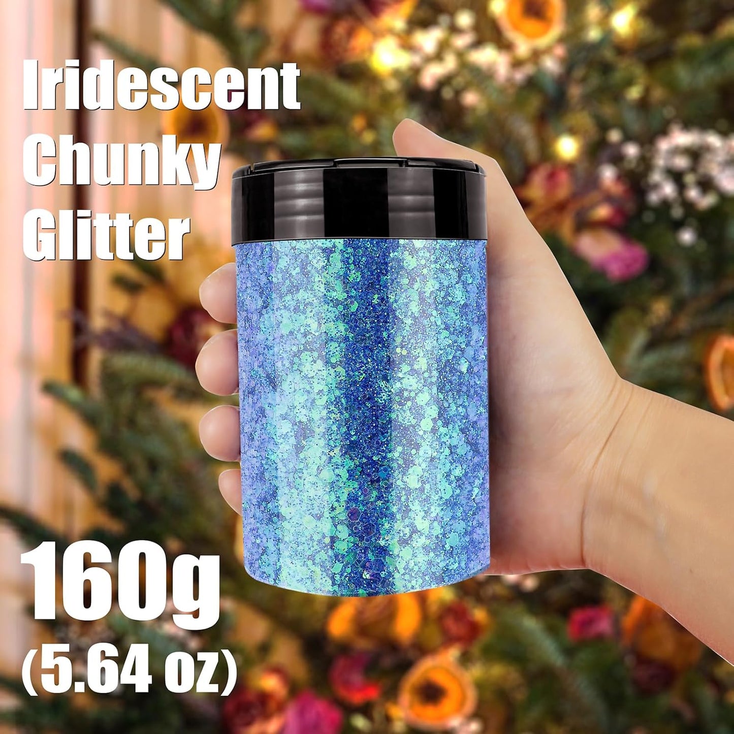 Iridescent Chunky Glitter 5.64oz/160g, Ultra Fine Glitter Powder Mixed Chunky PET Flakes Sequins for Resin Epoxy Craft Arts, Tumbler Nail Hair Eye Party Festival Decor (Fantasy Blue)