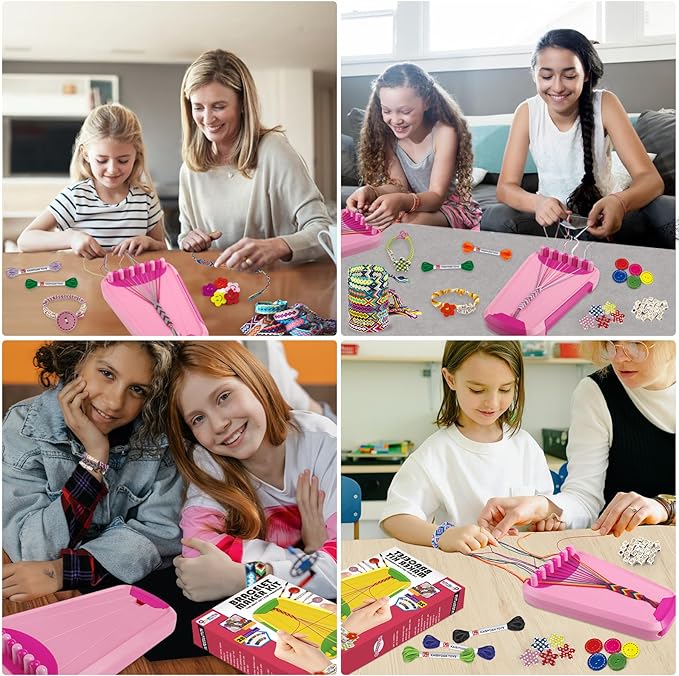 Arts and Crafts for Kids Ages 8-12,Friendship Bracelet Making Kit for Girl,Kids Jewelry Making Kit with 28 Pre-Cut Threads,Christmas Birthday Gifts for Ages 6 7 8 9 10 11 12 Year Old Pink