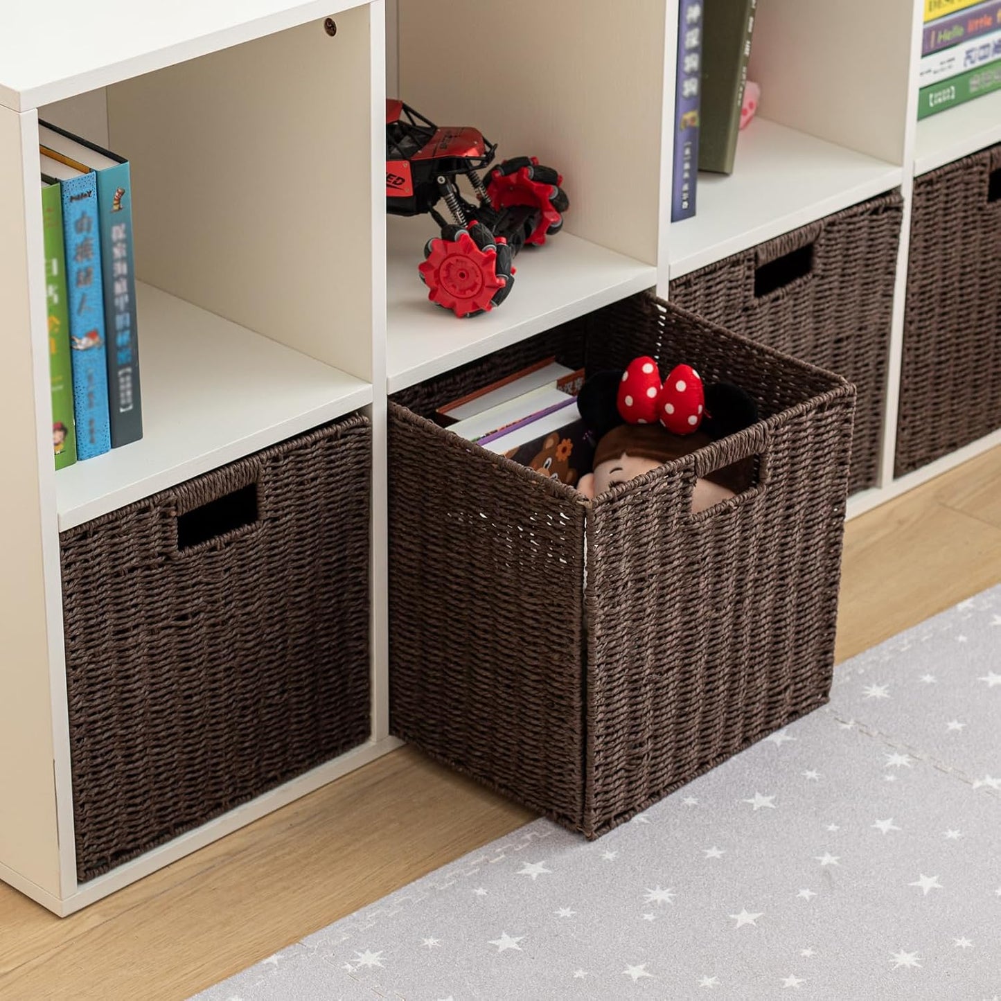 Wood 8-Compartment Storage Cabinet 8-Cube Storage Cabinet Organizer Wooden Cubby Bookshelf White 2 tier Open Cabinet Qquare Cubby Shelf for Home Office Living Room (8-Cube, 11 in Shelf Opening)