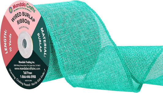 Mandala Crafts Turquoise Burlap Wired Ribbon 3 Inches Wide Jute Ribbons for Crafts - 10 Yds Roll Rustic Burlap Wrap Trim Ribbons for Wreaths Bows Party Decoration