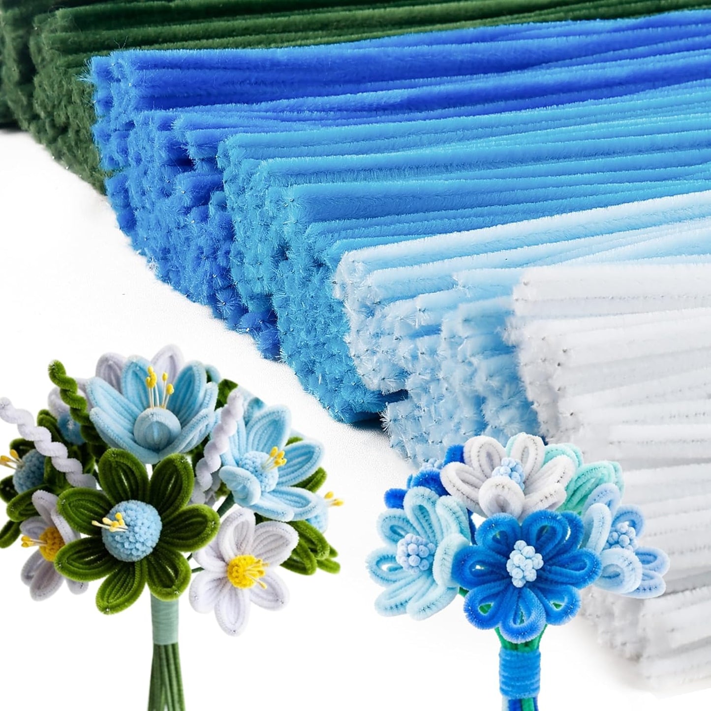 Caydo 500 Pieces Blue Flowers Pipe Cleaners, Chenille Stems, Pipe Cleaner Crafts for DIY Art and Craft Projects Creative Gift Party Decorations