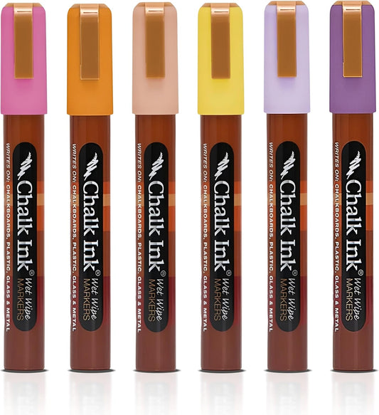 Chalk Ink Chisel Tip Wet Wipe Chalk Markers (Maui Sunset, 6mm, 6 Pack)