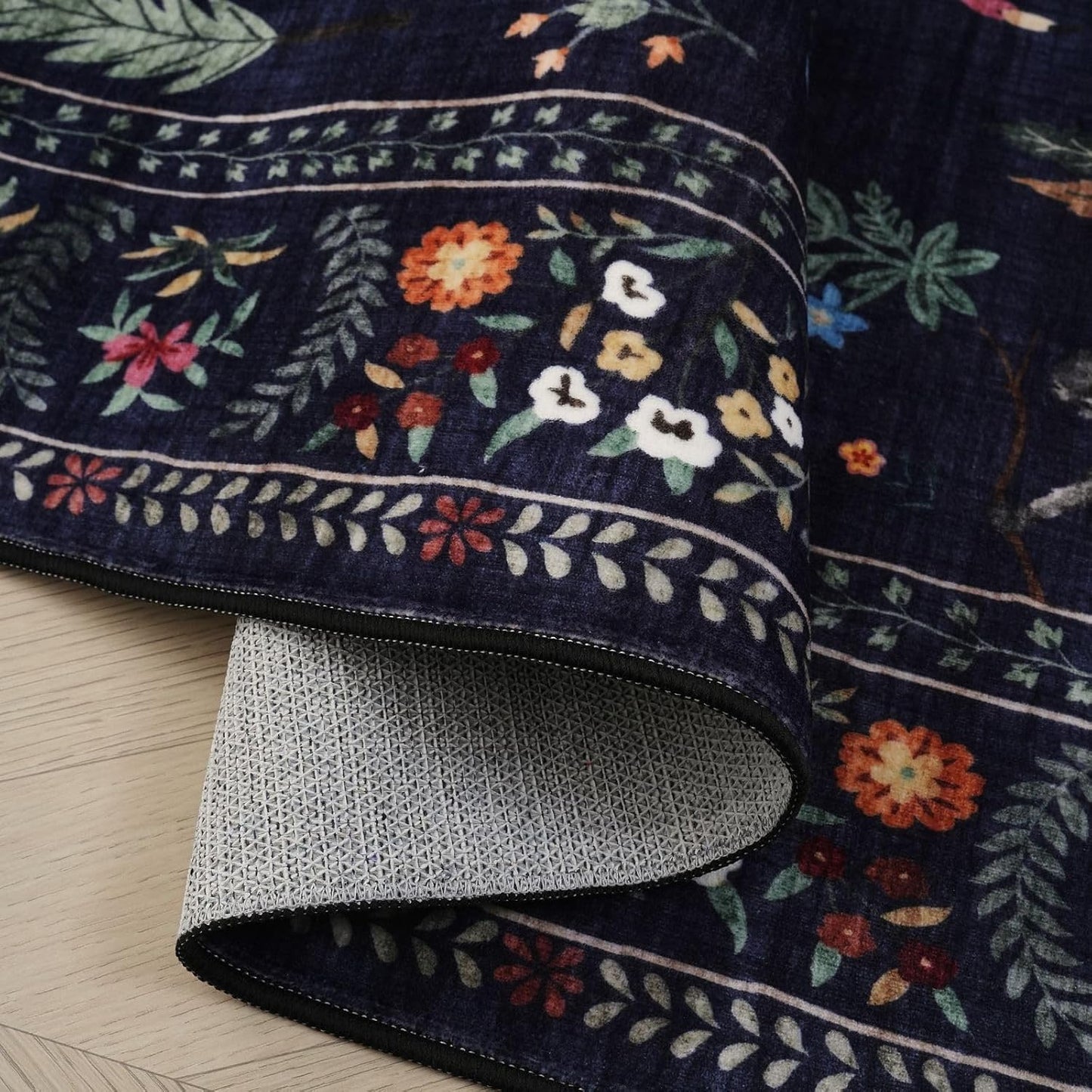 Rugcomf Area Rugs 8x10 Rug for Living Room Clearance Washable Boho Area Rug Non Slip Floral Animal Vintage Low Pile Large Rug for Living Room, Bedroom, Farmhouse, Dining Room, Kids Playroom (Blue)