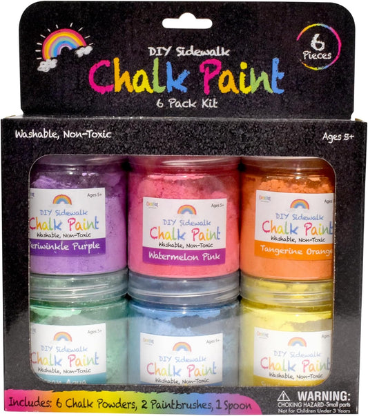 DIY Sidewalk Chalk Paint 6pk Kit - Non-Toxic, Washable Powdered Chalks - Simply Mix in Water and Use a Paintbrush to Create Colorful Artwork on the Sidewalk or Chalkboard, For Kids Ages 5+