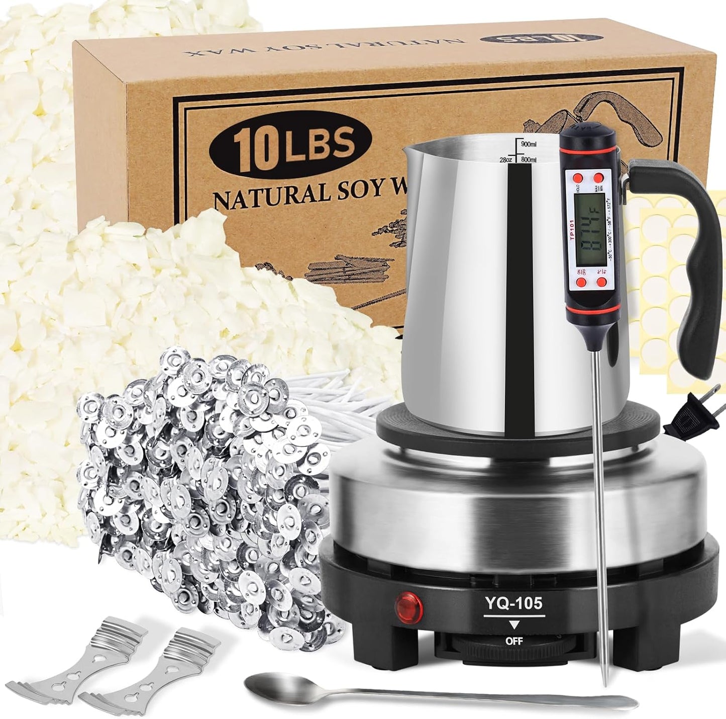 SAEUYVB Candle Making Kit with Wax Melter, Natural Candle Wax for Candle Making - DIY Candle Making Supplies, Including 10lbs Soy Wax, Melting Pot, Electric Stove,Candle Kit for Adults, Beginnner