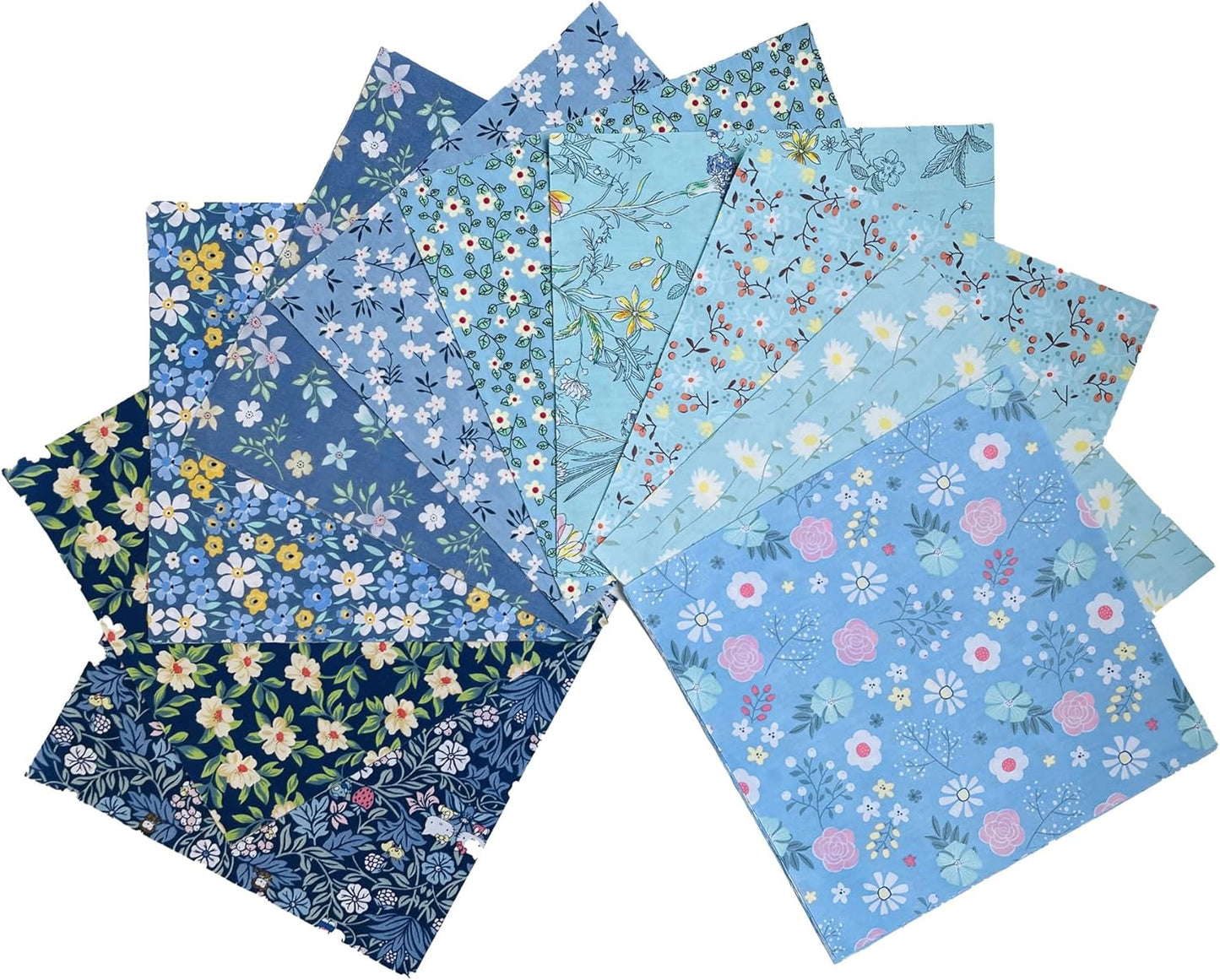 HANPATQUI 50PCS 5 x 5 inch Blue Printed 100% Cotton Fat Quarters Fabric for Sewing and Quilting Bundles Precut Fabric Square for DIY Craft Patchwork