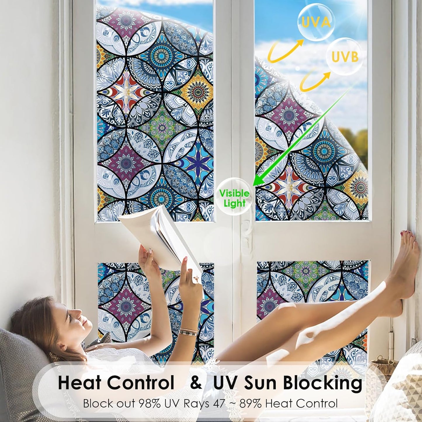 DKTIE Static Cling Decorative Window Film with Installation Tools Non Adhesive Privacy Film Stained Glass Window Film for Bathroom Shower Door Heat Cotrol Anti UV 35.4 x 118.1 Inch