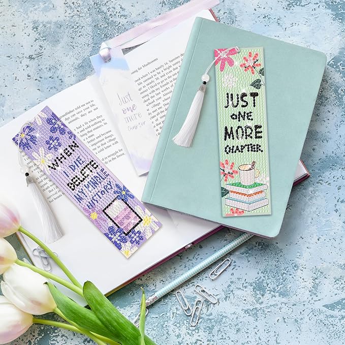 8 Pieces Book Lovers Diamond Art Bookmarks 5d Beaded Bookmark Acrylic Tassel Bookmark for DIY Making Beginners Kids Adults Arts Craft Supplies