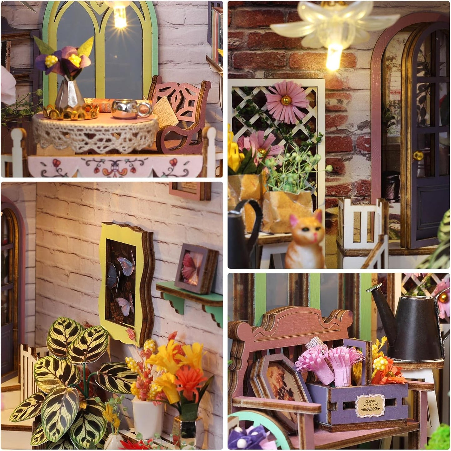 Book Nook Kit - DIY Miniature Dollhouse Kits for Adults, Booknook Bookshelf Insert with LED Light, 3D Wooden Puzzle Bookend Insert, Hobbies Gifts for Family and Friends, Flower House