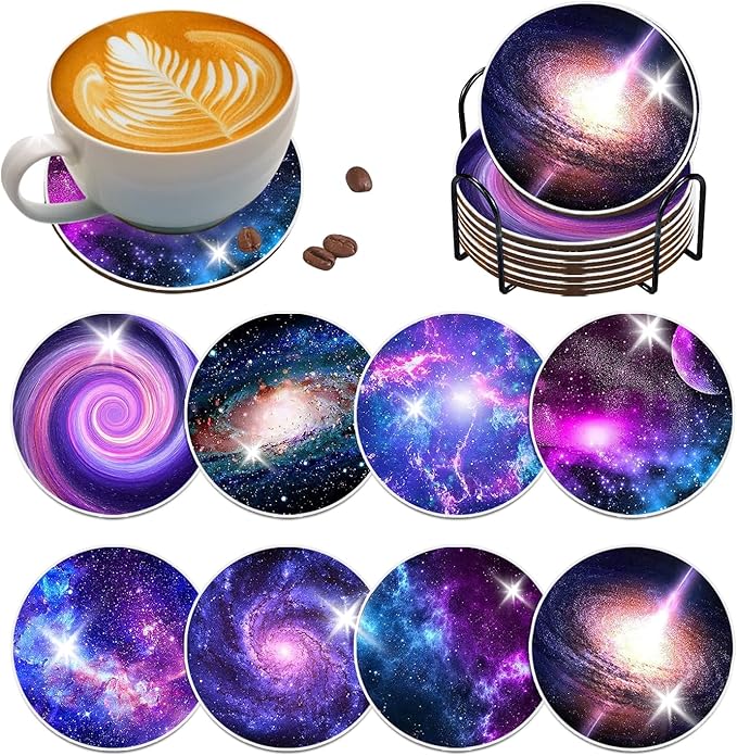8 pcs Diamond Painting Coasters | Diamond Art Coasters | Galaxy and Nebula Diamond Art Painting | Perfect Art Craft Gift for Galaxy Lover, Dad, Mom, Grandparents, Brother, Sister.