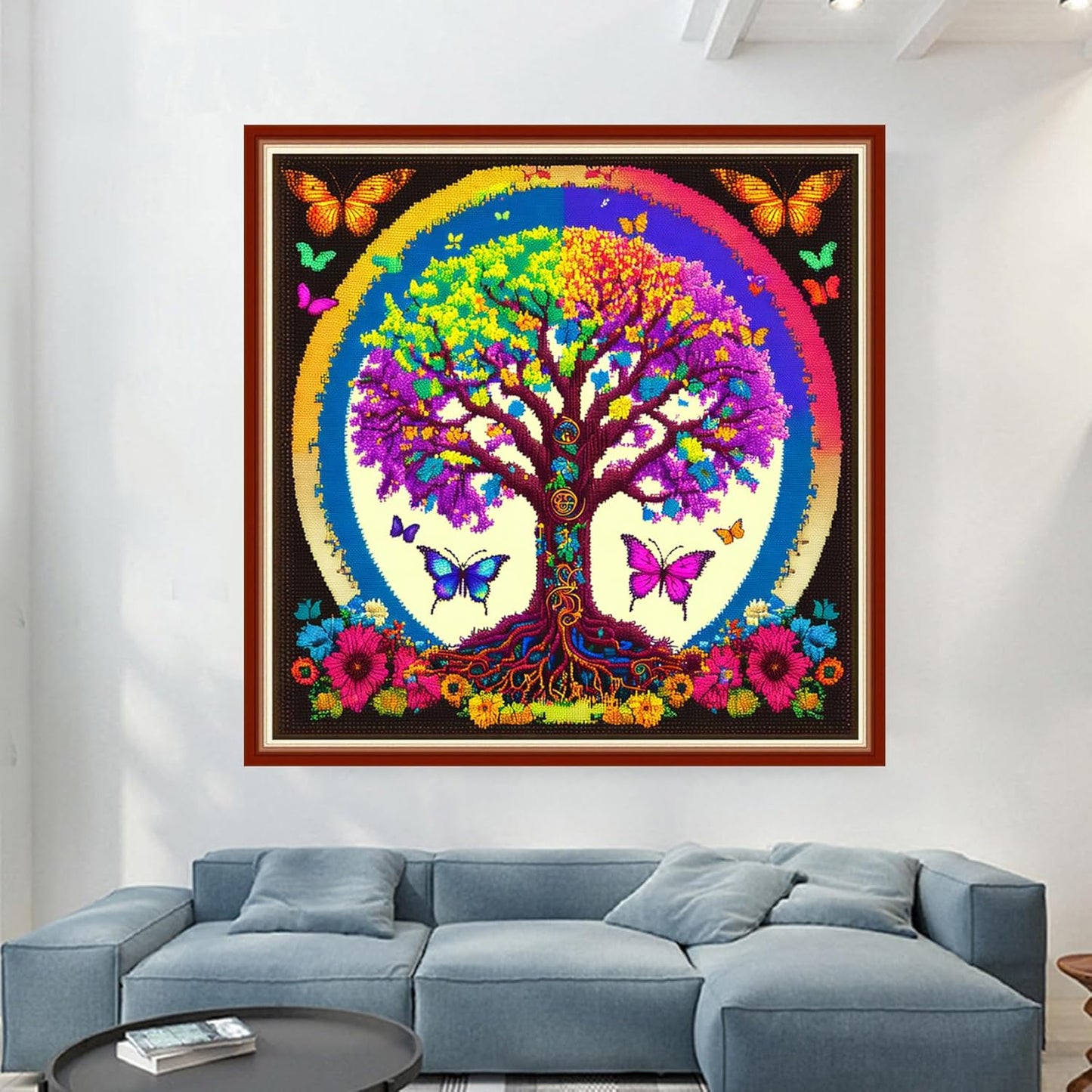 Dimensean Stamped Cross Stitch Kits Full Range of Embroidery Patterns Starter Kits for Beginners Adult or Kids DIY Cross Stitches Needlepoint Kits 11CT-Butterfly Life Tree 17.7x17.7 inch