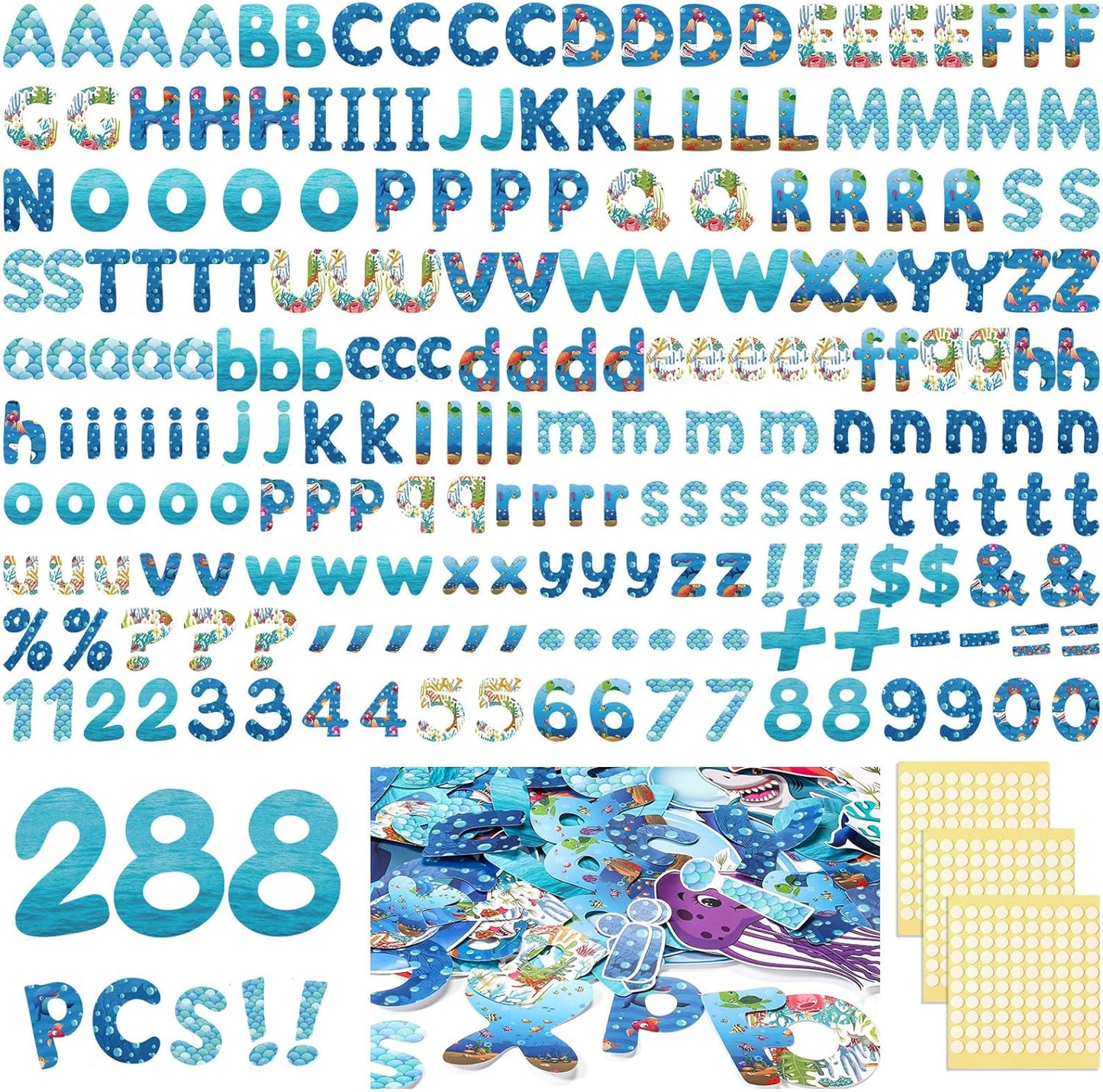 221 Pcs Bulletin Board Letters Round Alphabet Number Punctuation Symbol Combo Letter Cutouts Classroom Decoration for School Classroom Chalkboard Poster Board(Ocean Round)