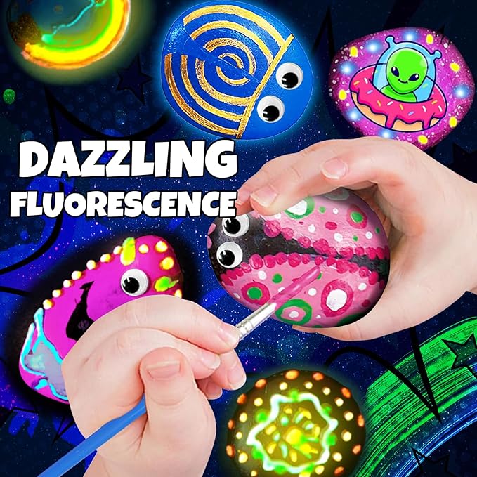 Beeswill Rock Painting Kit for Kids - Glow in The Dark Rock Kit, Arts and Crafts for Kids Ages 4-12, Easter and Christmas Gifts for Girls Art Toys Craft Kits