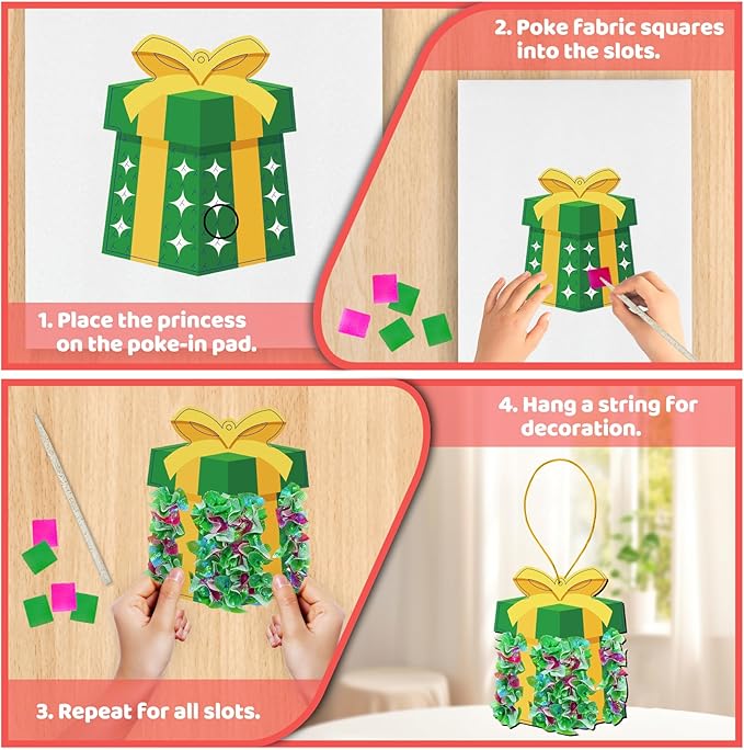 ATFUNSHOP Christmas Crafts for Kids Poke in Art No Mess Toy DIY Chrismas Ornaments for Boys and Girls Ages 4 5 6 7 8 9 10, Activity Kit Christmas Gifts, Xmas Party Favors Toys & Games