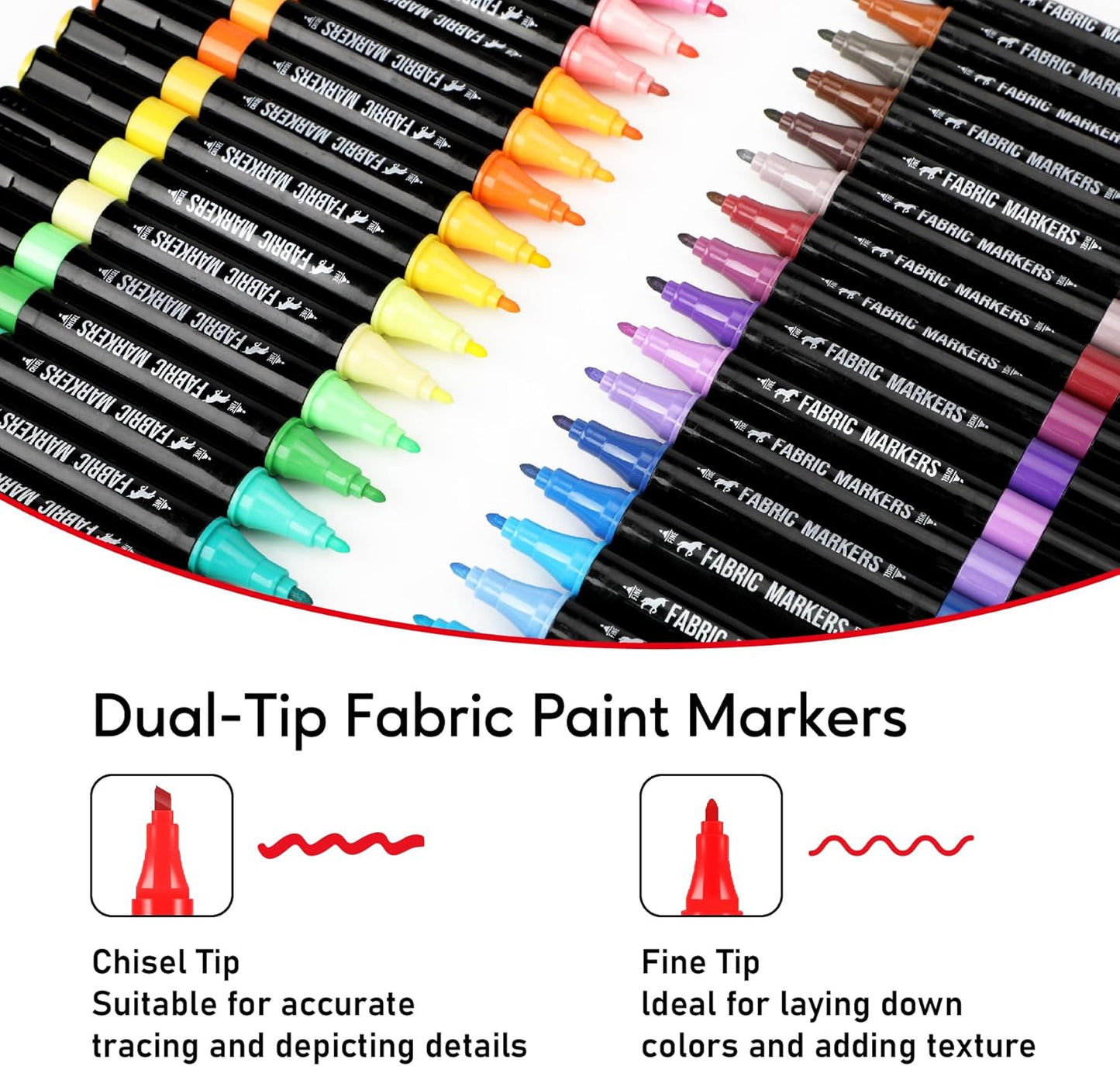Fabric Markers Permanent for Clothes, 40 Colors Dual Tip with Fine and Chisel Tips Paint Pens for Clothing Canvas Tote Bags T-Shirt and Shoes, Non Toxic Ink for Kids and Adults