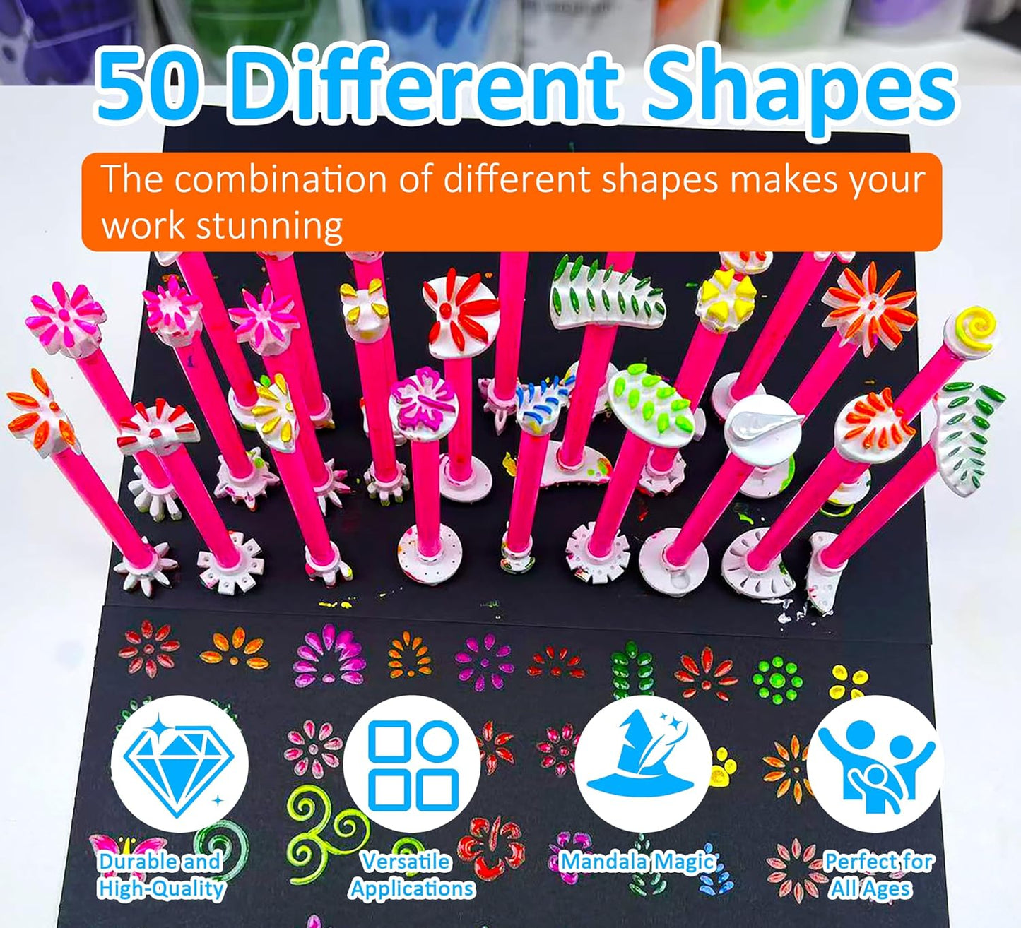 GEOCCI Flower Petal Tools for Dot Painting，50 Petal Shapes Dotting Tool，Mandala Dot Art Tools for Rocks，Embosssing Tools for Painting Dots （Pink）