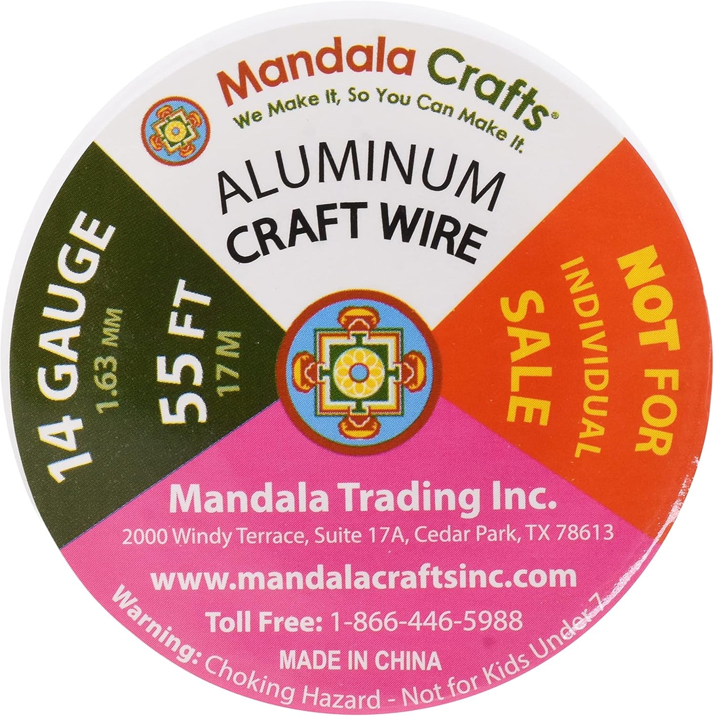 Mandala Crafts 14 Gauge Anodized Aluminum Craft Wire for Jewelry Making – 330 FT Colored Flexible Silver Copper Light Gold Gray Gold Red Wire - Bendable for Bonsai Armature Crafting Sculpting