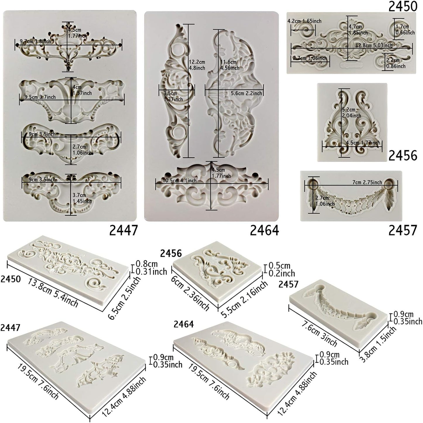 Crown Baroque Style Ornament Silicone Molds 5-count Art Decor Filigree Scrollworks