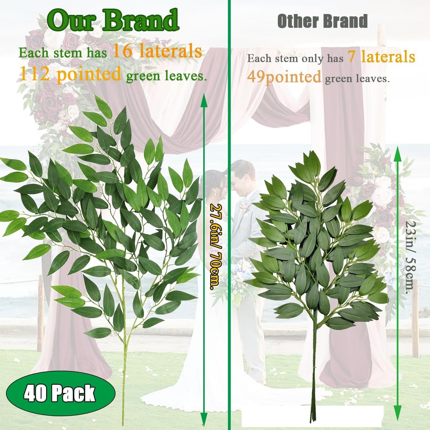 Artificial Italian Ruscus Greenery Stems, Faux Green Leaf Garland Branches Hanging Greenery Spray for Wedding Bouquet Arch Table Centerpiece Home Decor (Green-40 Pack)