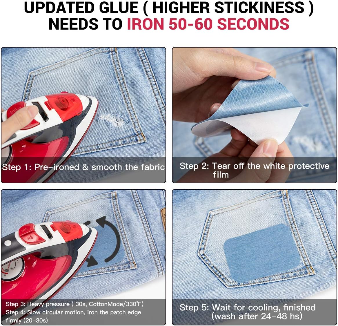 HTVRONT Iron on Patches for Clothes, 20PCS Iron on Patches for Jeans 3" by 4-1/4", 4 Shades of Cotton Denim Clothing Repair and Decoration Kit for DIY Repair, Crafting, Embellishment