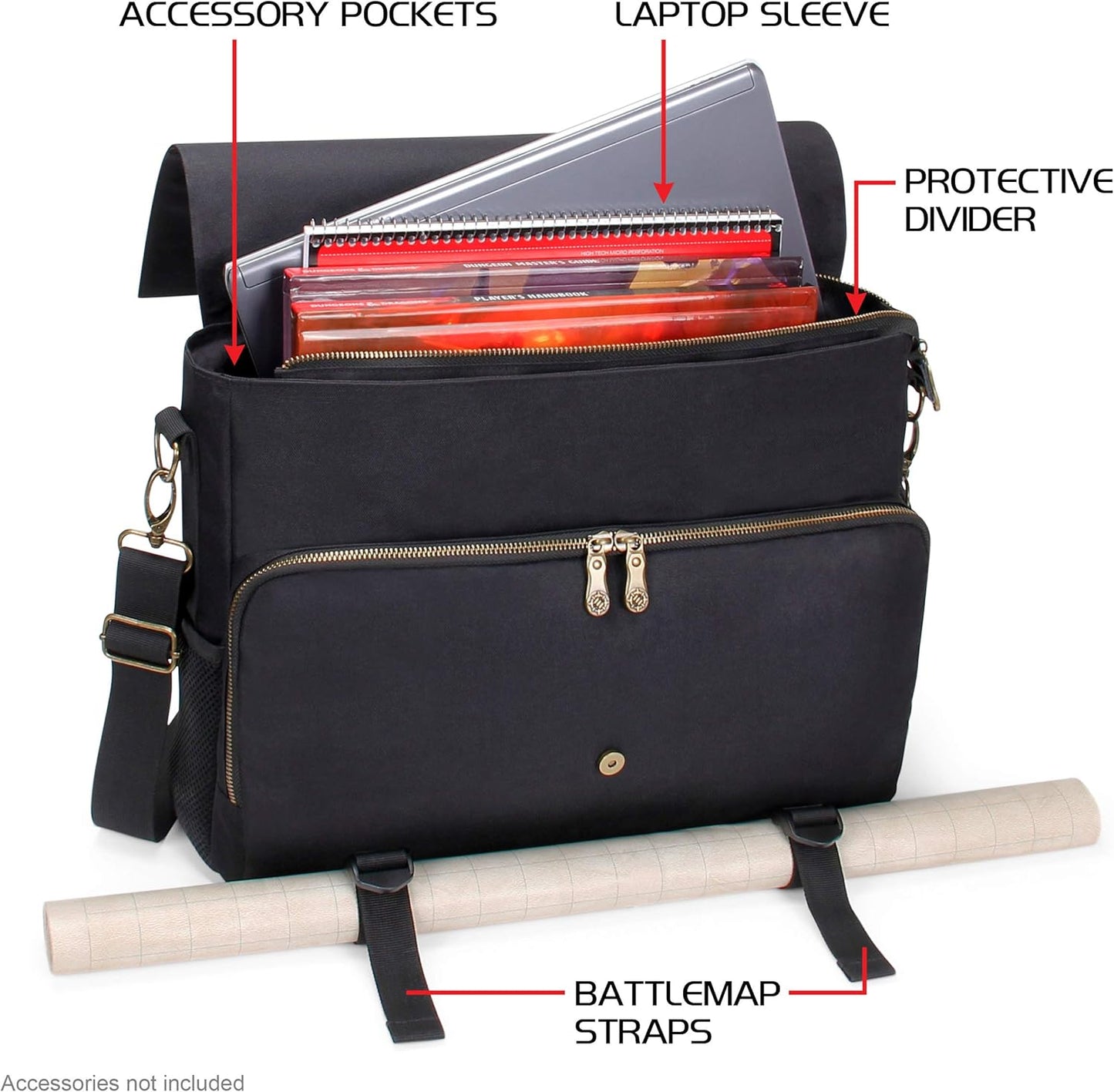 ENHANCE Tabletop RPG Player's Essentials DND Bag - Dungeons and Dragons Messenger Bag Fits Player's Handbook, Binders, Dice & Accessories with 17 inch Laptop Compartment and Battlemap Carrying Straps