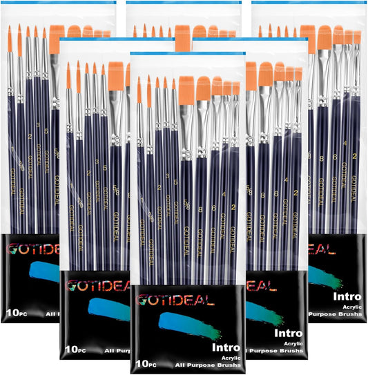 GOTIDEAL Paint Brush Set, 60 Pcs Round Pointed Tip, Small Nylon Hair Brushes for Acrylic, Oil and Gouache，Body, Face Nail Art and Rock Painting, Perfect for Kids & Adult