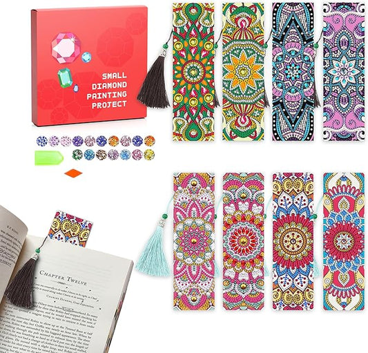 8 Pcs Diamond Art Bookmarks Kit for Adult, DIY Diamond Paint Corner Book Makers Set, Small Diamond Art Kits for Kids, Paint by Art Crafts Kit Gifts for Women Girls Kids