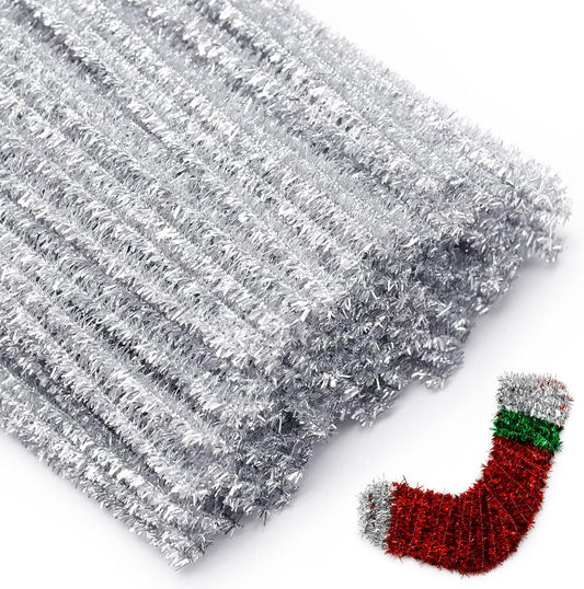 Eppingwin 200pcs Pipe Cleaners, Glitter Silver Pipe Cleaners Craft Supplies,Chenille Stems for DIY Arts Crafts Project(Glitter Silver)