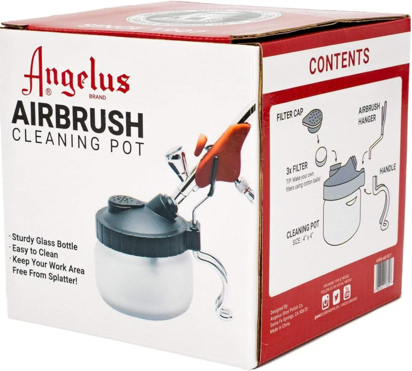 ANGELUS Airbrush Cleaning Pot, Glass Cleaning Pot with Holder, Cleans Airbrush, Airbrush Holder Station